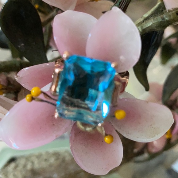 Vintage rose gold over 925 blue topaz ring